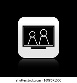 Black Picture frame on table icon isolated on black background. Silver square button. Vector Illustration
