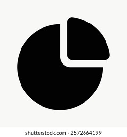 Black pie chart icon with a small segment. Pie chart symbol for data, statistics, and analysis. Simple pie chart design for reports and presentations. Simple icon vector element.