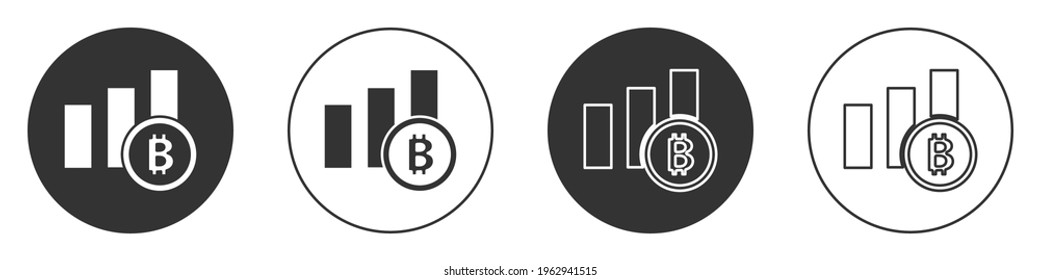 Black Pie chart infographic bitcoin icon isolated on white background. Diagram chart sign. Circle button. Vector