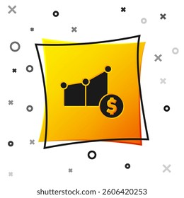 Black Pie chart infographic and dollar symbol icon isolated on white background. Diagram chart sign. Yellow square button. Vector