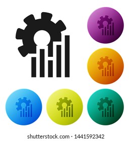 Black Pie chart infographic icon isolated on white background. Diagram chart sign.  Set icons colorful circle buttons. Vector Illustration