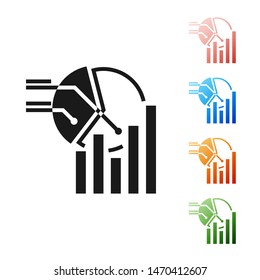 Black Pie chart infographic icon isolated on white background. Diagram chart sign.  Set icons colorful. Vector Illustration