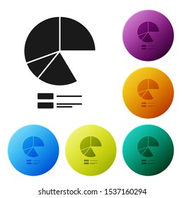 Black Pie chart infographic icon isolated on white background. Diagram chart sign. Set icons colorful circle buttons. Vector Illustration