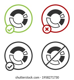 Black Pie chart infographic icon isolated on white background. Diagram chart sign. Circle button. Vector