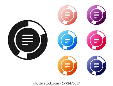 Black Pie chart infographic icon isolated on white background. Diagram chart sign. Set icons colorful. Vector