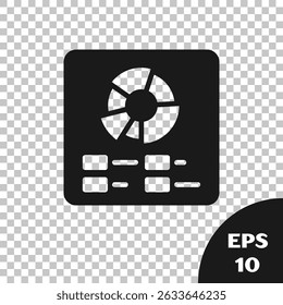 Black Pie chart infographic icon isolated on transparent background. Diagram chart sign.  Vector