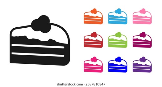 Black Piece of cake icon isolated on white background. Happy Birthday. Set icons colorful. Vector