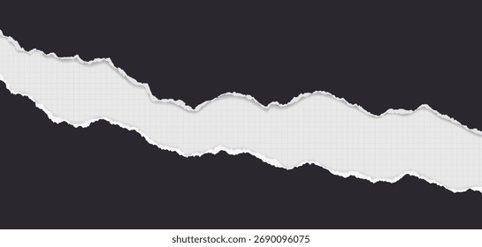 Peça de papel preta com bordas rasgadas e sombra suave estão sobre fundo branco quadrado para texto ou anúncio.