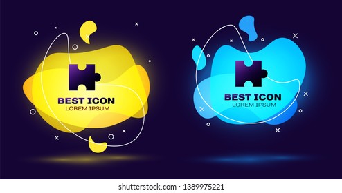Black Piece of puzzle icon isolated. Modern flat, business, marketing, finance, internet concept. Set of liquid color abstract geometric shapes. Vector Illustration