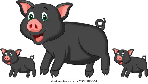 Black Pig cartoon vector art and illustration