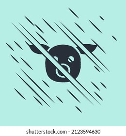 Black Pig icon isolated on green background. Animal symbol. Glitch style. Vector