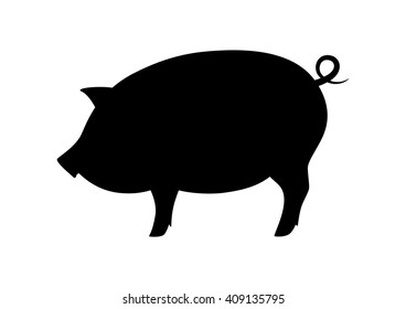 Black pig icon on white background, vector silhouette