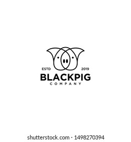 Black Pig Logo vector line outline monoline art icon