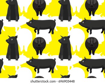 Black Pig Mulefoot Cartoon Seamless Wallpaper