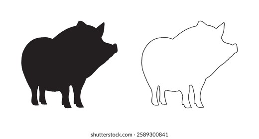 Black Pig Silhouette - Timeless Pig Outline for Design
