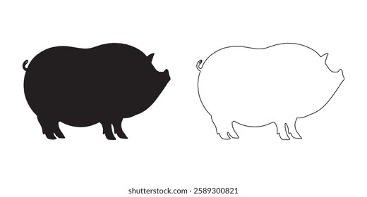 Black Pig Silhouette Vector - High-Quality Pig Outline
