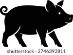 Black pig silhouette walking isolated on white background