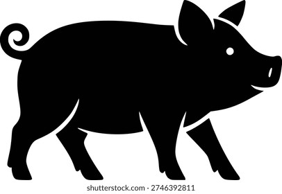 Black pig silhouette walking isolated on white background