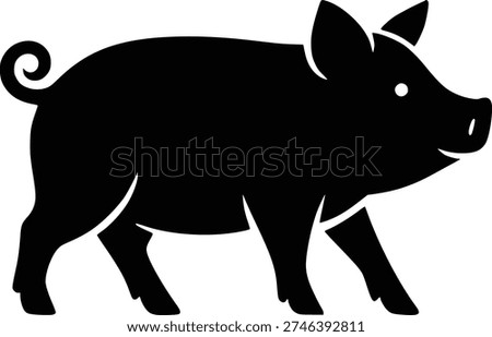 Black pig silhouette walking isolated on white background