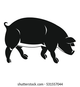 Black pig in simple black style isolated on white background. Pig icon for web and banners. Vector illlustration