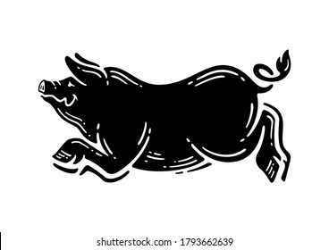 Black pig vector illustration in style retro