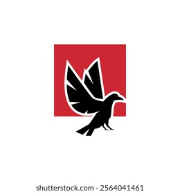 black pigeon logo with red square in simple and modern style