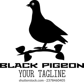 Black pigeon on a branch logo with text on white background	