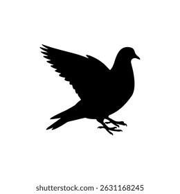 Black pigeon silhouette vector flat illustration on white background.