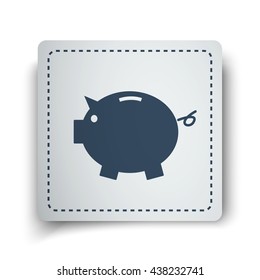 Black Piggy Bank icon on white sticker