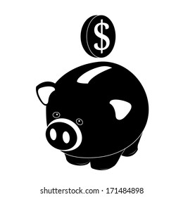 a black piggy bank with a black money