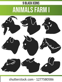 Black Piktoramme / icons on farm animals. This icon set is perfect for creative people and designers who need the theme of farm animals in their graphic designs.
