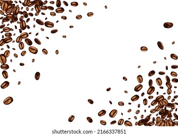 Black Pile Abstract Vector White Background. Drawn Arabic Texture. Dark Realistic EspressoCoffee Frame. Sketch Grain Poster.