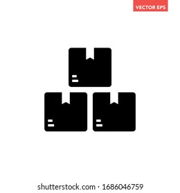 Black pile of cardboard boxes icon. Simple moving parcel delivery concept flat design illustration, pictogram vector for app ads web banner button ui ux interface elements isolated on white background