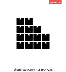 Black pile of cardboard boxes icon. Simple moving parcel delivery concept flat design illustration, pictogram vector for app ads web banner button ui ux interface elements isolated on white background