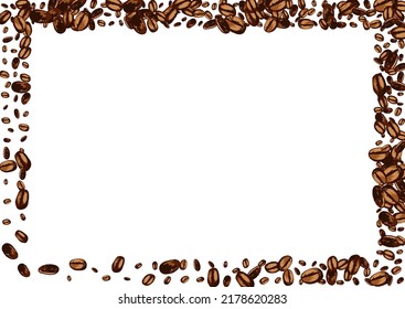Pila negra de fondo blanco vector asado. Afiche de grano realista. Plantilla de Robusta de esbozo marrón. Textura orgánica árabe.