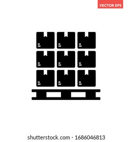 Black Pile Of Stacked Sealed Goods Cardboard Boxes Icon, Generic Concept Flat Design Illustration, Pictogram Vector For App Ads Web Banner Button Ui Ux Interface Elements Isolated On White Background