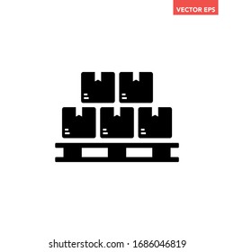Black pile of stacked sealed goods cardboard boxes icon, generic concept flat design illustration, pictogram vector for app ads web banner button ui ux interface elements isolated on white background