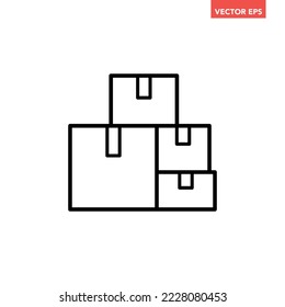 Black pile of stacked sealed goods cardboard boxes line icon, generic concept flat design pictogram, infographic interface elements for app logo web website button ui ux isolated on white background