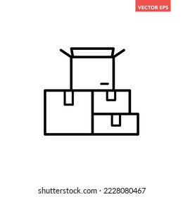 Schwarzer Haufen stapelbarer, versiegelter Waren, Symbol für Kartonboxen, Online-Shopping-Piktogramm für flache Designs, Infografik-Schnittstellenelemente für die Website-Schaltfläche auf App-Logo ui ux einzeln auf weißem Hintergrund