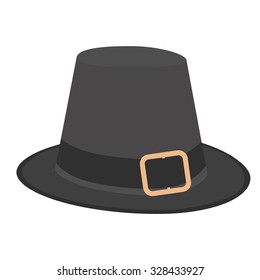 Black Pilgrim Hat With Buckle Vector Illustration. Thanskgiving Holiday Symbol