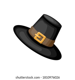 Black Pilgrim hat, cartoon vector illustration for Thanksgiving holiday