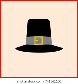 Black Pilgrim Hat Happy Thanksgiving Day Autumn Traditional Harvest Holiday Concept Flat Vector Illustration