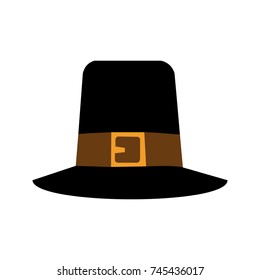 Black Pilgrim Hat Happy Thanksgiving Day Autumn Traditional Harvest Holiday Concept Flat Vector Illustration