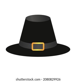 
Black Pilgrim Hat vector Illustration With A Gold Buckle On White Background Stock image