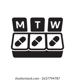 Black pill organizer with monday tuesday wednesday