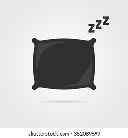 Black Pillow With Sleep Zzz Icon. Isolated On Gray Background. Vector Illustration