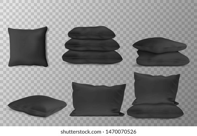 Black pillows isolated on transparent background. Vector illustration