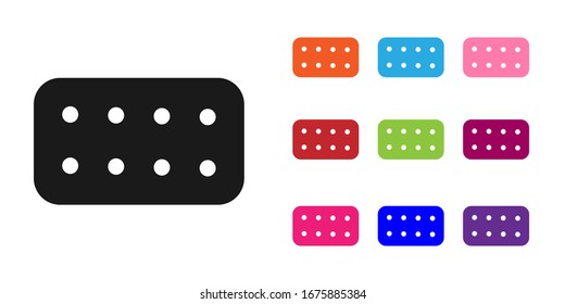 Black Pills in blister pack icon isolated on white background. Medical drug package for tablet, vitamin, antibiotic, aspirin. Set icons colorful. Vector Illustration
