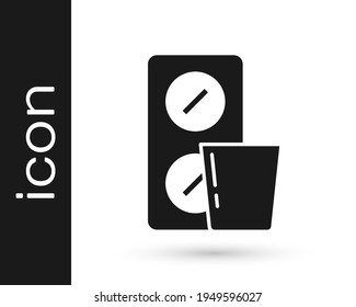 Black Pills in blister pack icon isolated on white background. Medical drug package for tablet, vitamin, antibiotic, aspirin.  Vector