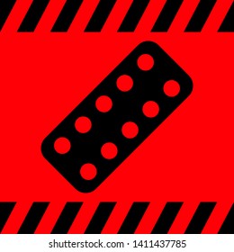 Black pills on a red background, vector illustration for design.